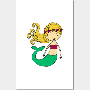 mermaid girl Posters and Art